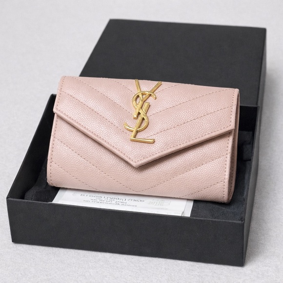 💯 Authentic Saint Laurent Monogram Envelope Wallet – Blush Pink Grain de Poudre - Picture 9 of 14
